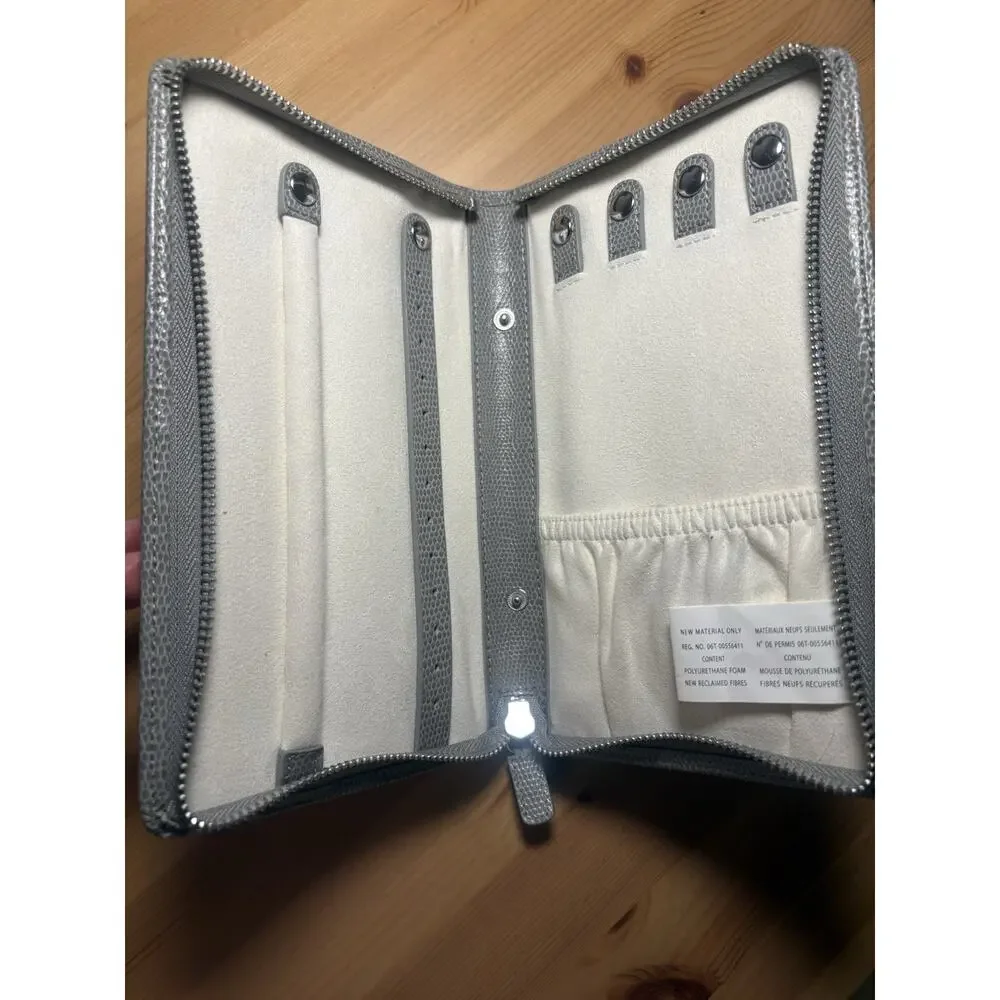 New Gray Faux Leather Lined Zip Travel Jewelry Case Rectangle Monogram KIM 4pc